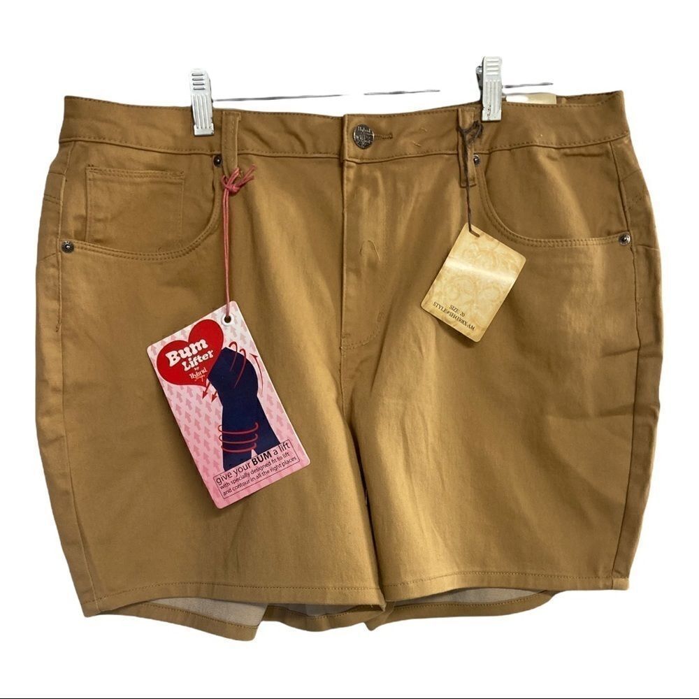 HYBRID & CO.Women’s Tan/Orange Jean Shorts,Sz 20,Cotton,Polyester, spandex blend